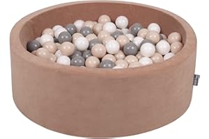 KiddyMoon Piscine À Balles pour Bébé Velours Rond 90X30cm/300 Balles 7Cm Fosses À Boules Jouet Enfant, Rose des Sables: Beige Pastel/Gris/Blanc