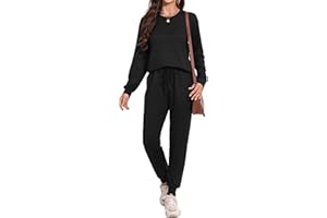 Irevial Décontracté Femme Ensembles Survetement de détente Yoga Sportswear Ensemble de pyjama et col rond Tenue de 2 pièces casual Survêtement Jogging pour le fitness