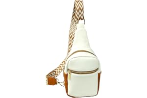 Vpoofree Mujer Bolsa de Pecho,Mochila Bandolera Mujeres,Impermeable Sling Bag Chest Bag Pequeña Bolso Bandolera Ligero para Ciclismo Correr Senderismo Viajes (Blanco Con Marrón Sling Bag)