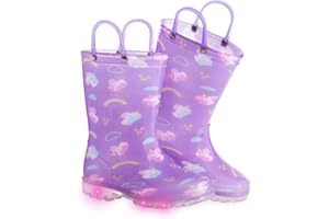 FUNCOO PLUS Kids Wellies for Boys Girls, Unisex Toddler Wellingtons Boots Childrens Light Up Wellies Handle It Rain boots