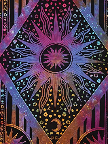 Twin Blue Tie Dye Lila Burning Sun Tapisserie Celestial Sun Moon Planet Bohemian Tapisserie Wand Hanging Boho Tapisserie Hippie Hippy Beach Coverlet Vorhang Tapisserie - 3