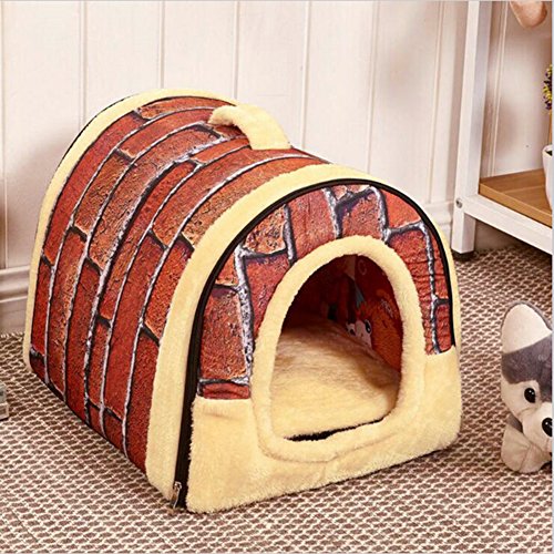 ANPI 2 en 1 Casa y Sofá para Mascotas, Lavable a Máquina Patrón de Ladrillos Rojos Casa Nido Cueva Cama de Perro Gato Puppy Conejo Mascota Antideslizante Plegable Suave Calentar Con Cojín Extraíble Colchón de Cachemira Desmontable, Grande