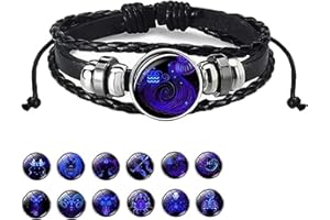 ZUYOKI Zodiac Signs Spirit Bracelet,12 Constellation Handmade Bead Woven Multilayer Leather Bracelet, Adjustable Stacking Bracelet, Glow in the Dark Zodiac Jewelry Gifts For Women Men