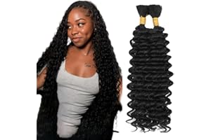 Tuheerst #1B Natural Black Color Boho Braiding Human Hair Deep Wave 50g/Bundle Total 100g Unprocessed Knotless Braids Human Hair Extension For Women 16 16 Inch