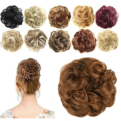 FESHFEN Scrunchy Scrunchie Hair Bun Updo Hairpiece Hair Ribbon Ponytail Extensions Hair Extensions Wavy Curly Messy Hair Bun Extensions Donut Hair Chignons Hair Piece Wig Light Auburn Hairpiece