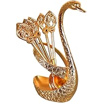 Acheter Service De Vaisselle En Acier Inoxydable, Support De Base En Forme De Cygne Avec 6 Cuillères Pour Café, Fruits, Dessert, Cuillère à Mélanger