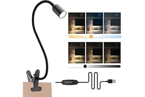 ‎DA LIGHT da LIGHT Leselampe Bett Klemme, LED Schreibtischlampe Klemmbar mit 3 Farbtemperaturen, Dimmbare Klemmlampe Bett, USB Tischlampe mit Kabel Schwarz für Studieren Lesen Arbeiten