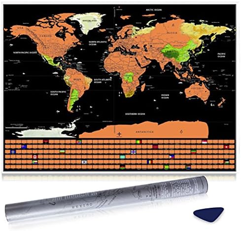 Scratch Map with World Flags - Deluxe Edition Scratch Map of the world with all Country flags – Deluxe edition. 82.5 x 59.4 cm. Unique gift for Travelers, Explorers, Gap year students, Schools and Offices