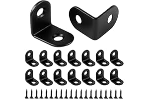PENCE & MOON COLLECTIVE 16pcs Small Angle Brackets, 20 × 20mm L Brackets, Right Angle 90 Degree Bracket with 32 Screws, Stainless Steel Corner Bracket for Wood for Furniture Desk Table Shelf Corner Braces- Black