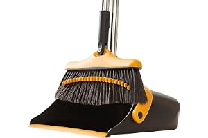 Broom and Dustpan Set with Long Handle - Kitchen Brooms and Stand Up Dust Pan Magic Combo Set for Home - Lobby Broom with Rotation Head and Standing Dustpan for Floor Cleaning