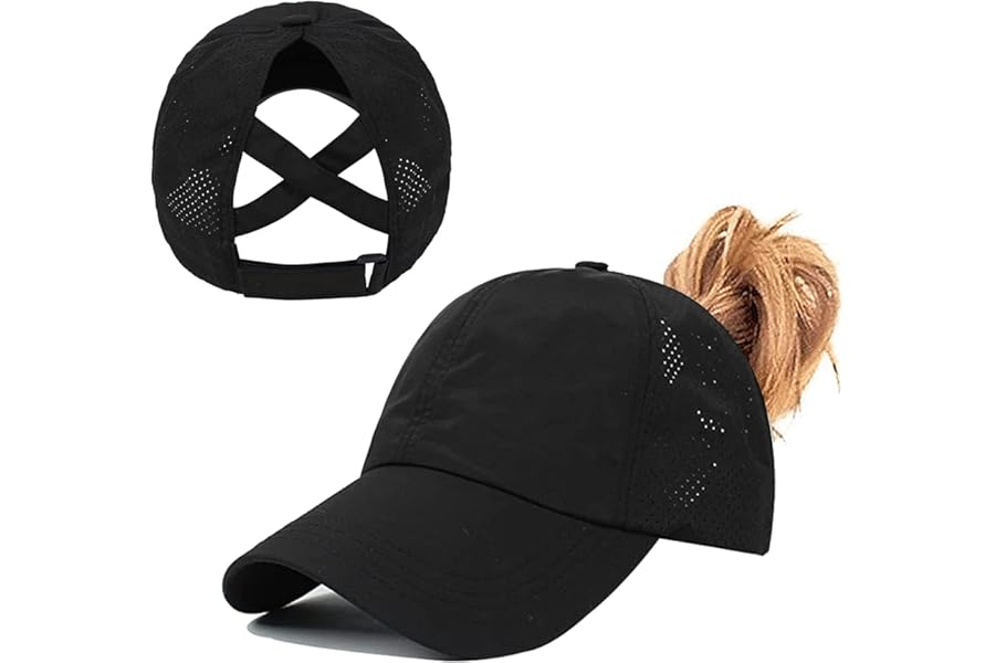 Womens Criss Cross Ponytail Baseball Cap,High Messy Bun Ponycap Quick Drying Mesh Outdoor Sports Hat with Ponytail Hole Adjustable Travel Summer Hat