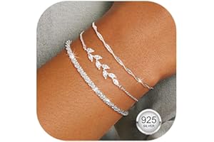Aidenn 3Pcs 925 Sterling Silber Armband Damen Silver Zirkonia Akzente Armbänder Set Verstellbare Stapelbare Kettenarmband Schmuck für Damen Mädchen als Geschenk