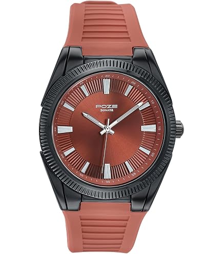 Buy Sonata Poze 7 Analog Orange Dial Orange Leather Strap Watch