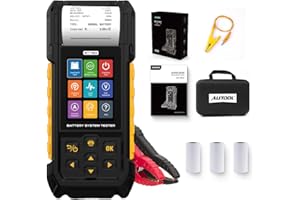 AUTOOL Comprobador de Baterias de Coche 12V 24V, Profesional Analizador de baterías con Impresora 20-2000CCA, Arranque y Carga, Fugas y Prueba de Carga, Batería de Litio, Para Coche, ATV, SUV, Barco