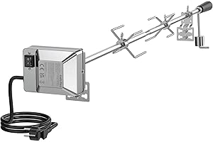 onlyfire Universale girarrosto per Barbecue, 114cm esagono 12x12mm spiedo, 2X forchetta, Motore in Acciaio Inox, 220 V-240 V(Don't Fit Weber Grill)