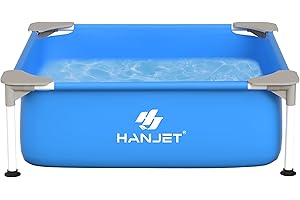 Hanjet Steel Frame Pool PE Rahmenpool Schwimmbecken Aufstellpool Gartenpool Sommer Swimingpool Stahlrahmenpool Planschbecken für Außenbereich Hinterhof, eckig, Blau (110x110x35cm)