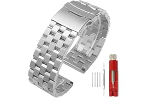 Kai Tian Premium Matt 5 rzędów zegarka na rękę, podwójne zamki, stal nierdzewna, pasek do zegarka, wymienny metalowy pasek dla kobiet i mężczyzn, 18 mm, 20 mm, 22 mm, 24 mm, 26 mm, czarny, srebrny,