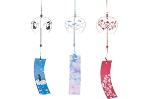 BENECREAT 3PCS Campanelli Eolici Giapponesi Campane A Vento in Vetro Rosso/Blu/Nero Pendenti Fatti A Mano per Regali di Compleanno e Decorazioni per La Casa