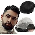 Toupee for Men Yanahair men hair pieces Mens Toupee Human Hair Replacement System 100% European Real Human Hair Mens Hairpieces Hair System 0.04mm Soft Thin Skin PU V-loop (#1B Off Black, 8x10")