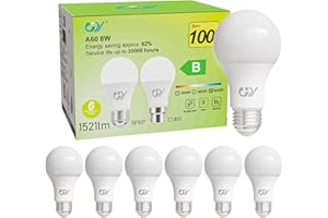 GY Ampoule LED E27 Classe B, 8 W (équivalent 100W),1521 lumens 6500K Blanc Froid,A60 Ampoules E27 LED Efficacité Energétiqu,Non-Dimmable, 6 Unité (Lot de 1)