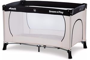 Hauck Lit Parapluie Dream N Play Plus 120x60 cm, pour Bébé et Enfant dès la Naissance Jusqu'à 15 kg, avec Ouverture Latérale, Sac de Transport, Fond Rembourée, Léger, Pliable Compact, Beige