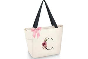 Vavabox Sac Cabas Personnalisé avec Initiale A-Z, Cadeau Imperméable pour Femmes, Demoiselles d'Honneur, Maman, Enseignantes, Amies