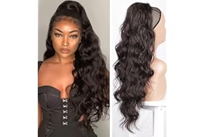 ‎AIKAA aikaa Locken Kordelzug Pferdeschwanz Haarteil Haarverlängerung, Wellige Lockige Pferdeschwanz Verlängerung Synthetisches Haarteil Ponytail Extension für Frauen (60cm, 2# Natürliches Schwarz)