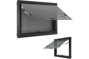 DIFU Finestra per camper 450x600mm per roulotte finestra E8*43R 65° con zanzariera e tenda integrata, finestra apribile esterna laterale per roulotte, furgone, camper