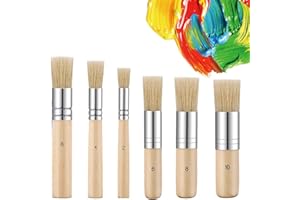 STOUCLA Pinceaux à Pochoir en Bois Pinceaux à Craie Ronds Pochoir, Brosse à Moule en Bois, Brosse Naturelle Acrylique, Peinture à l'huile, Aquarelle, Fabrication de Cartes et Bricolage, 6 pièce
