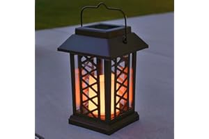 Festive Lights Lanternes Solaires Décoratives Extérieures Noir Mat avec Éclairage Bougie LED Effet Vacillant Waterproof (hauteur 17,50cm)