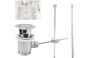 KYYGKY Pop Up Basin Sink Plug Replacement - Push Pull Rod Lever Kit with Overflow - Silver, G 1 1/4 Chrome Finish