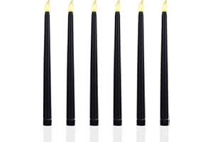Sequpr Bougies à LED Noir, Bougies sans Flamme, Bougies à Piles, Lot de 6 Bougies Longues LED pour Noël Table Mariage Anniversaire Fête Décoration