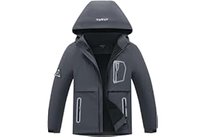 BuyiRen Boys Girls Windbreakers Jacket Rain Jackets Hooded Raincoat Fleece Lined Rain Coats for Kids, 5-16 Years