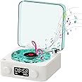 The Waves Vinyl Record Player, Retro Turntable Speake with 4 Sounds of Nature and RGB Light, Bluetooth Vinyl Record Player Waves, Support TF Card (White)