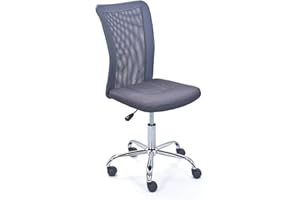 Inter Link - Krzesło do biurka dla dzieci - Ergonomiczne krzesło obrotowe - Regulowana wysokość - Chromowana metalowa podstawa - Oddychający pokrowiec z siatki - Obrót 360° - Szary - Bonnie
