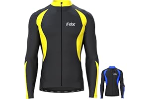 FDX Mens Cycling Jersey, Windproof Warm Winter Cycle Tops, Long Sleeves Water-Resistant Lightweight Thermal Bike Jacket, Windproof Bicycle Shirt for Riding, and Running