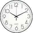 Qiccijoo Wall Clock 12-inch Silent Non-Ticking Round Wall Clocks Battery Operated Easy to Read for Living Room Home Office School(White)