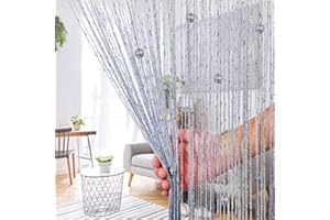 AIZESI 2PCS String Bead Curtain Silver 90x200cm Beaded Door Curtains Crystal Beads Curtain Glitter Curtains Home Decor Tassel String Curtain Panel Room Divider Curtain Doorway Curtains Beaded Closet Panel