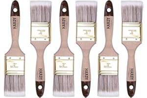 Hardy Working Tools 6 Stk. Flachpinsel-Set 50 mm Serie 45, Synthetik Lasurpinsel, Flachpinsel mit Naturholzgriff, Lackierpinsel mit Stahlzwinge
