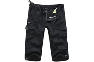 LUI SUI Pantalones Cortos de Carga 3/4 elásticos Militares Casuales para Hombres Pantalones Cortos de Verano Capri con múltiples Bolsillos Sueltos