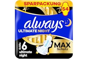 ‎ALWAYS Always Damenbinden Ultimate Night (Größe 6) Mit Flügeln 54 Stück, Super Saugfähig, Für Die Periode