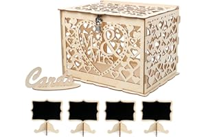 VINFUTUR Hochzeit Geschenkkarten Box Vintage Holz Kartenbox mit Schloss Briefkasten Mr & Mrs Kartenkiste + 4 Stk Dekorative Klein Tafel für Hochzeit Geburtstag Dank Party