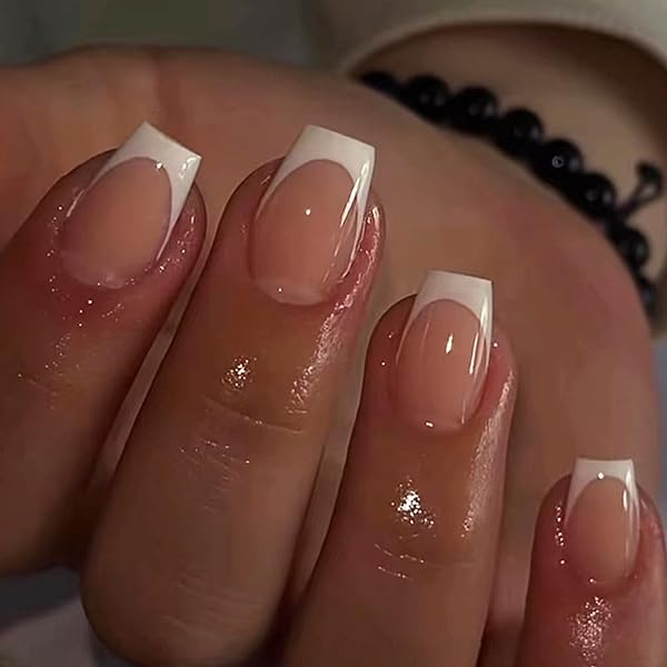 Brishow Künstliche Nägel Lang – French Design Mit Orangenblumen – 24 Stück – Ballerina-Form