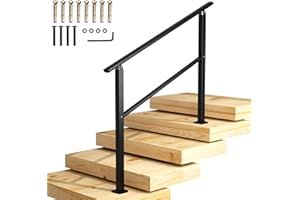 Homtone Stair Handrail 120x90cm, Wrought Iron Railing for Outdoor Steps, Fit 3 to 4 Steps, Indoor Transition Rails with Installation Kit, for Elderly, Garden, Garage, Porch, Slope, Matte Black