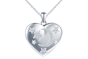 VIKILEE Cuore Luna Stella Portafoto Medaglione Collana Argento 925 Ragazze Collana di Foto Personalizzata con Scintillante Zirconi Sognante Ciondolo Portafoto Collane Regali per Fidanzata Moglie Figlia