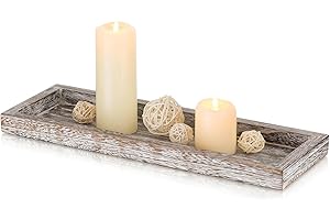 ‎ROMADEDI Romadedi Rechteckig Holztablett Tablett Deko：38cm Holz Dekotablett Länglich Vintage Kerzentablett Holzschale für Kerzen Tisch Centerpiece Tischdeko Zuhause Couchtisch Küche Wohnzimmer Dekorative