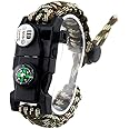 Adjustable Survival Bracelet, 7 Core Paracord 20 in 1 Emergency Sports Wristband Gear Kit with Waterproof LED SOS Light, Compass, Rescue Whistle, Fire Starter Multi-tool for Wilderness Adventure