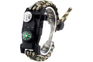 MANSWILL Adjustable Survival Bracelet, 7 Core Paracord 20 in 1 Emergency Sports Wristband Gear Kit with Waterproof LED SOS Light, Compass, Rescue Whistle, Fire Starter Multi-tool for Wilderness Adventure