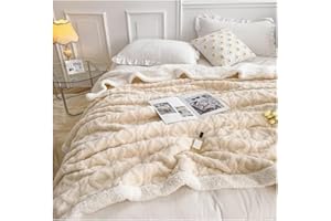 ‎WONGS BEDDING WONGS BEDDING Kuscheldecke 220x240 Flauschig Sherpa Decke, Sofaüberwurf Fleecedecke, Dick Sofadecke Doppelgesicht Extra Warme & Weiche Couchdecke Beige Wohndecken