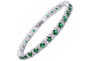 RIZILIA Braccialetto da tennis placcato oro bianco placcato rotondo multicolore CZ Birthstone 18 cm